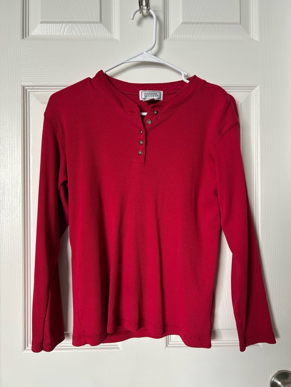 Jennifer Moore Bright Red Ribbed Henley Top